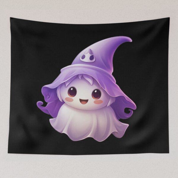 Item preview, Kawaii Halloween Ghost in Purple Witch Hat designed and sold by KawaiiArtStyle.