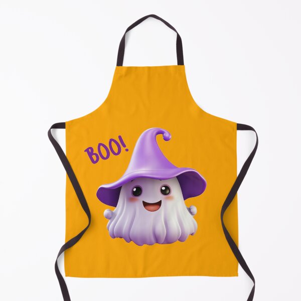 Item preview, Kawaii Halloween Ghost with Purple Witch Hat - Boo! text designed and sold by KawaiiArtStyle.