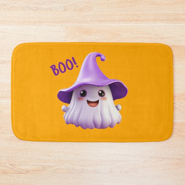 Item preview, Kawaii Halloween Ghost with Purple Witch Hat - Boo! text designed and sold by KawaiiArtStyle.