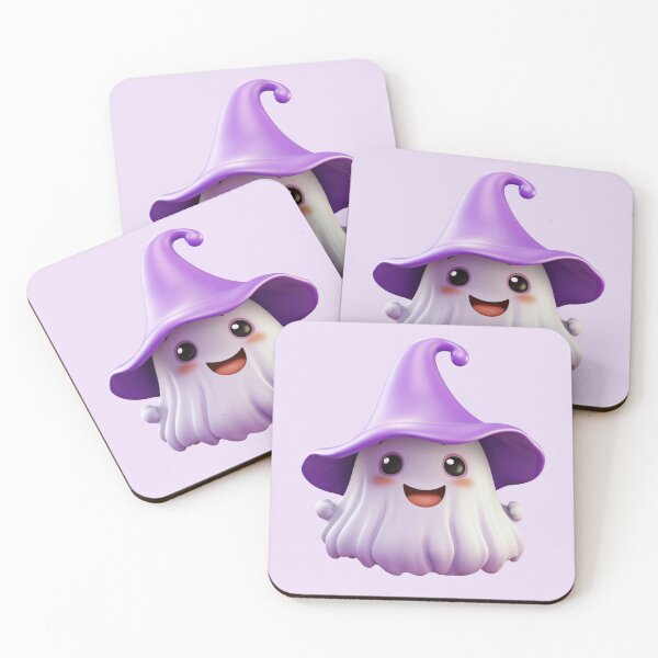 Item preview, Kawaii Halloween Ghost in Purple Witch Hat designed and sold by KawaiiArtStyle.