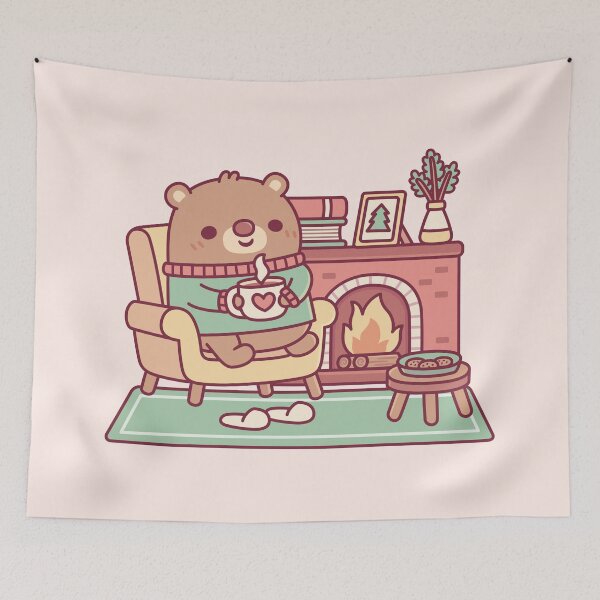 Item preview, Cute Brown Bear And Cozy Fireplace designed and sold by rustydoodle.