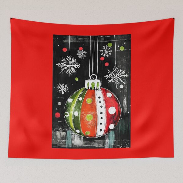 Item preview, Abstract Digital Art Christmas Ornament in Red, Green, and White with Snowflakes and Dots designed and sold by OlfactoART Studio.