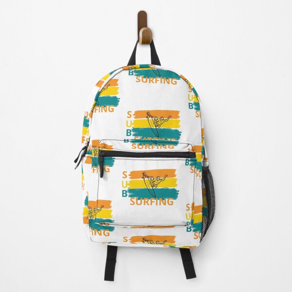 Item preview, Vibrant design of surfer doing a trick, with retro background and the word "SUB SURFING" written in different colors. SUB SURF. designed and sold by StyleFused.