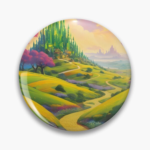 Item preview, Cartoon yellow brick road paved by colorful flowers and pink trees leading to Emerlad city designed and sold by EmeraldeaDesign.