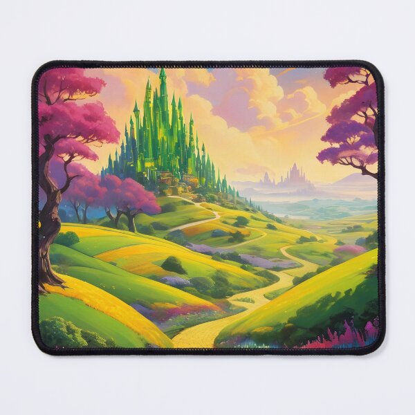 Item preview, Cartoon yellow brick road paved by colorful flowers and pink trees leading to Emerlad city designed and sold by EmeraldeaDesign.