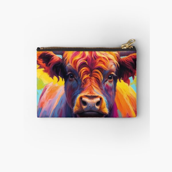 Aperçu de l'œuvre Vache Highland vibrante sur fond coloré créée et vendue par faunathreads.