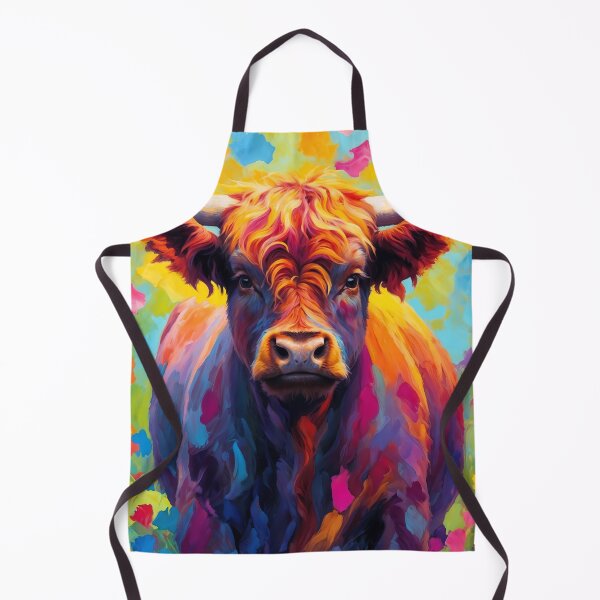 Aperçu de l'œuvre Vache Highland vibrante sur fond coloré créée et vendue par faunathreads.