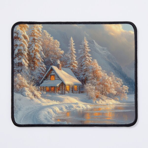 Item preview, Cabin by the lake in snowy mountains designed and sold by MargaretWiktor.