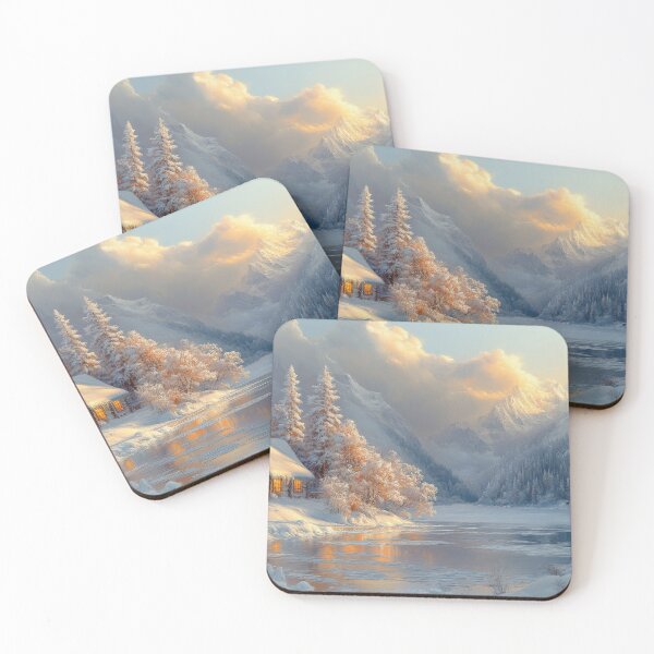 Item preview, Cabin by the lake in snowy mountains designed and sold by MargaretWiktor.