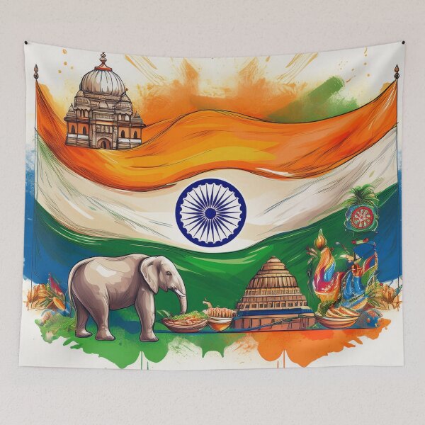 Item preview, Indian Heritage Flag with Cultural Icons and Elephant designed and sold by RaiyaTees.