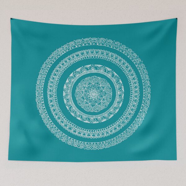 Item preview, Hand drawn Mandala white on teal designed and sold by RuthB-Design.