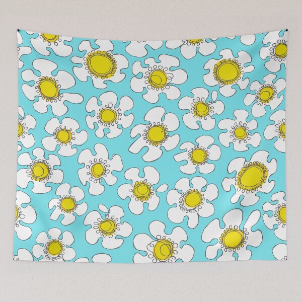 Item preview, Retro White and Yellow Hand Drawn Single Line Flower Pattern designed and sold by schorrnuff.