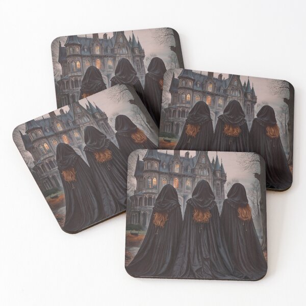 Item preview, Safe As Houses - Digital painting of three witches standing in front of a gothic mansion designed and sold by EmilyDewsnap.