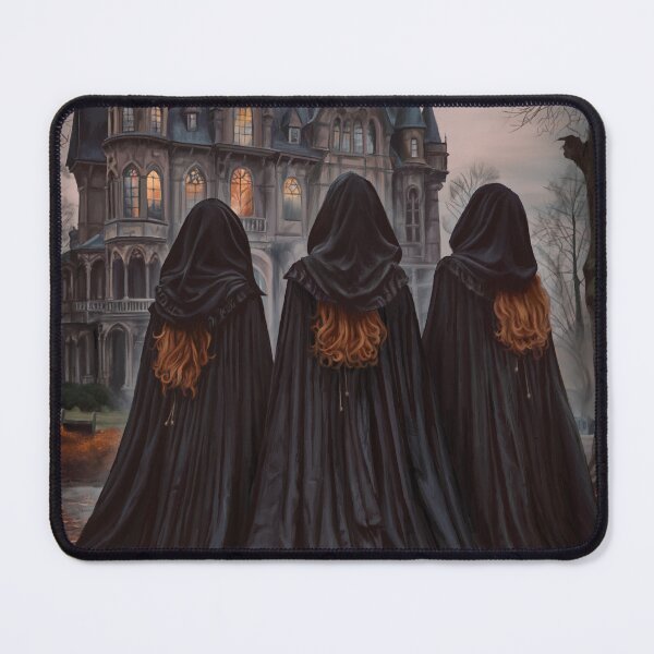 Item preview, Safe As Houses - Digital painting of three witches standing in front of a gothic mansion designed and sold by EmilyDewsnap.
