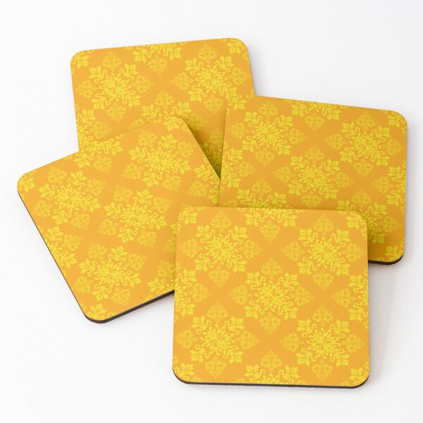 Item preview, Classic Damask Floral Pattern in Yellow on Orange Background designed and sold by ploen kongsuwan.