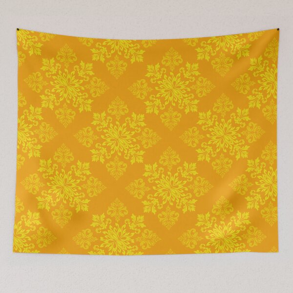 Item preview, Classic Damask Floral Pattern in Yellow on Orange Background designed and sold by ploen kongsuwan.