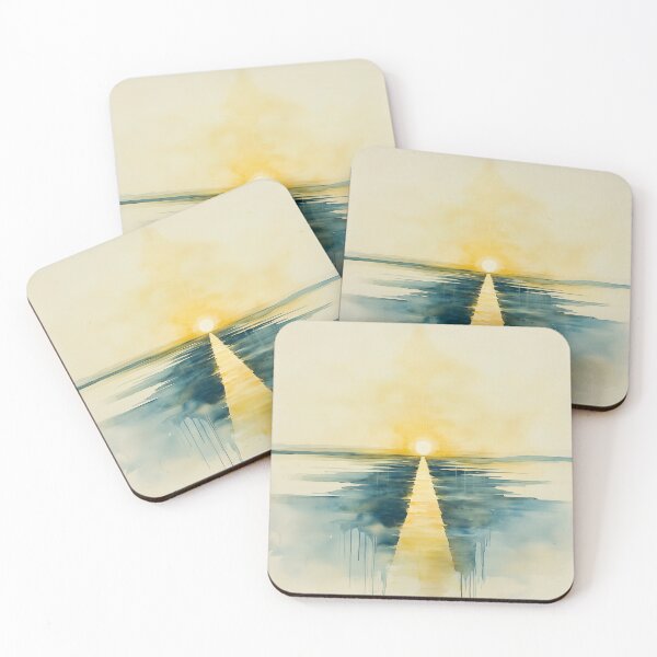 Item preview, Golden Path to the Horizon - Minimalist Sunrise Watercolor Landscape designed and sold by solynneart.
