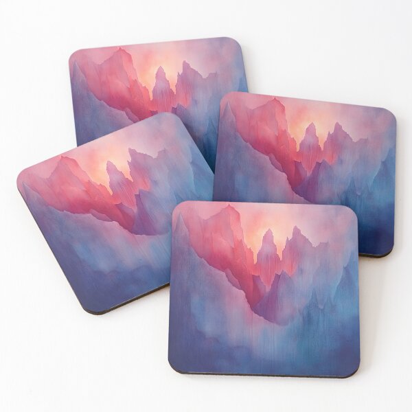 Item preview, Sunlit Peaks - Abstract Mountain Landscape in Red and Blue Hues" designed and sold by solynneart.
