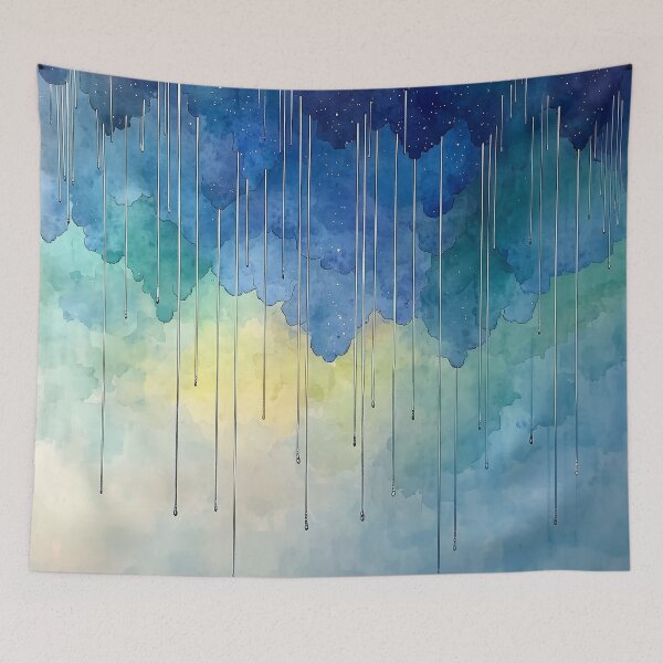 Item preview, Cosmic Rainfall - Abstract Watercolor of Falling Stars and Cosmic Skies designed and sold by solynneart.