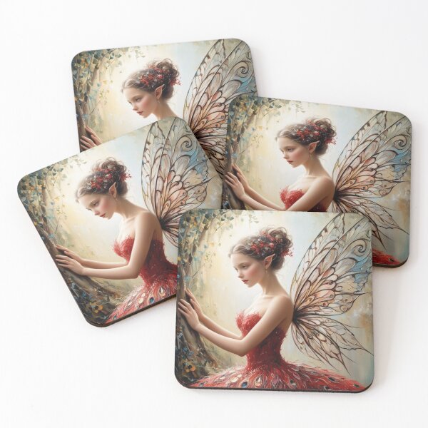 Item preview, Enchanting Forest Fairy with Intricate Wings and a Red Dress designed and sold by T-shirtMill.