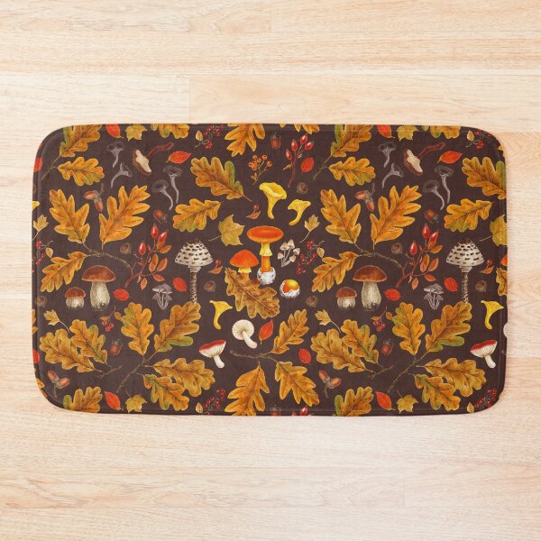 Item preview, Forest mushrooms and autumn flora on brown designed and sold by Katerina Mitkova Kirilova.