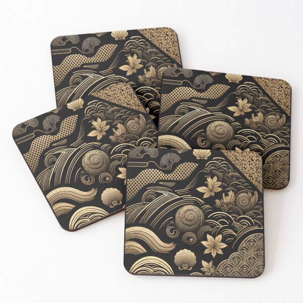 Item preview, "Wajima Lacquerware Gold Wave Art - Japanese-Inspired Design" designed and sold by SakuraJapanArt.