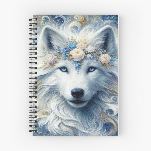 Item preview, Mystical White Wolf in the style of Claude Monet: Majestic Mane & Floral Art in Blue-Gold designed and sold by FotoworldEdel.
