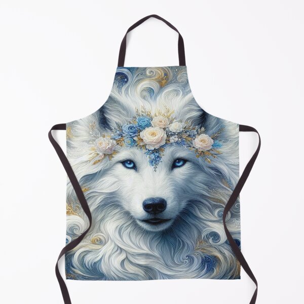 Item preview, Mystical White Wolf in the style of Claude Monet: Majestic Mane & Floral Art in Blue-Gold designed and sold by FotoworldEdel.