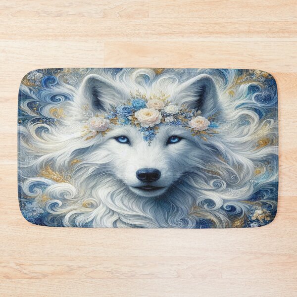 Item preview, Mystical White Wolf in the style of Claude Monet: Majestic Mane & Floral Art in Blue-Gold designed and sold by FotoworldEdel.