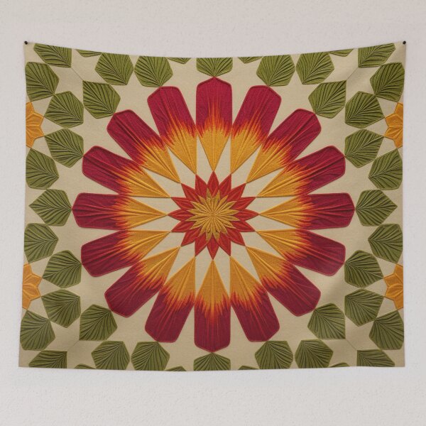 Item preview, Symmetrical quilt pattern with floral design designed and sold by Girih.