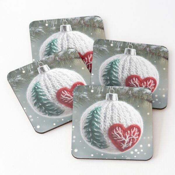 Item preview, White Knitted Christmas Bauble with Heart designed and sold by CalmnessbyChoice.