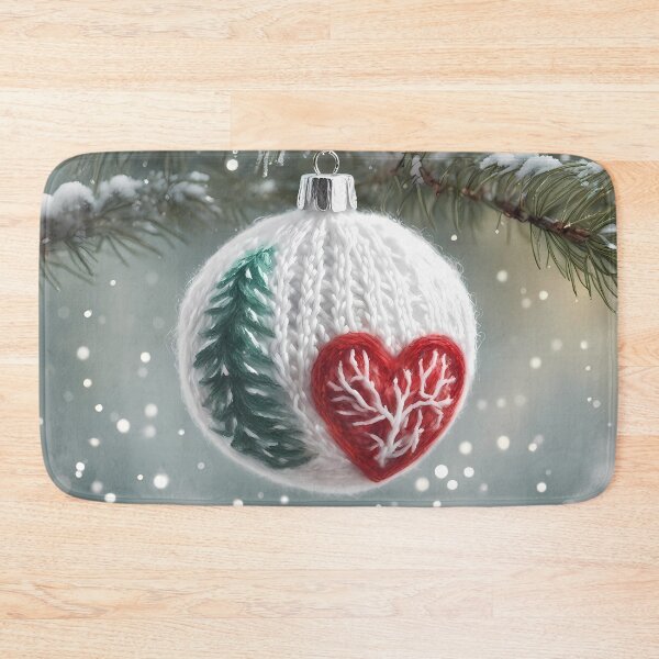 Item preview, White Knitted Christmas Bauble with Heart designed and sold by CalmnessbyChoice.