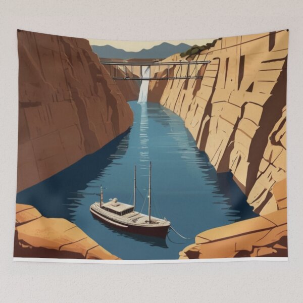 Item preview, 091 Vintage Corinth Canal, Greece Poster Design designed and sold by Alexis Art Collection.