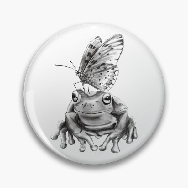Item preview, A Pencil Drawing of a Frog with a Butterfly on Its Head: A Cute Nature Illustration designed and sold by Pandositive.