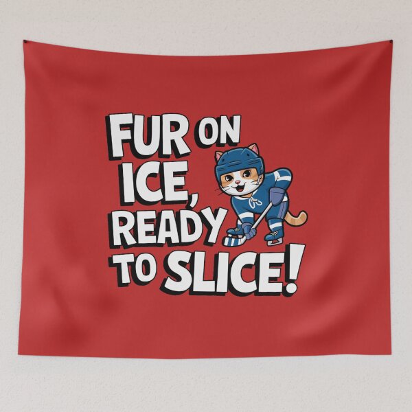 Item preview, Fur on ice, ready to slice  /  Cat wearing a hockey suit and holding hockey stick designed and sold by LostForSpace.