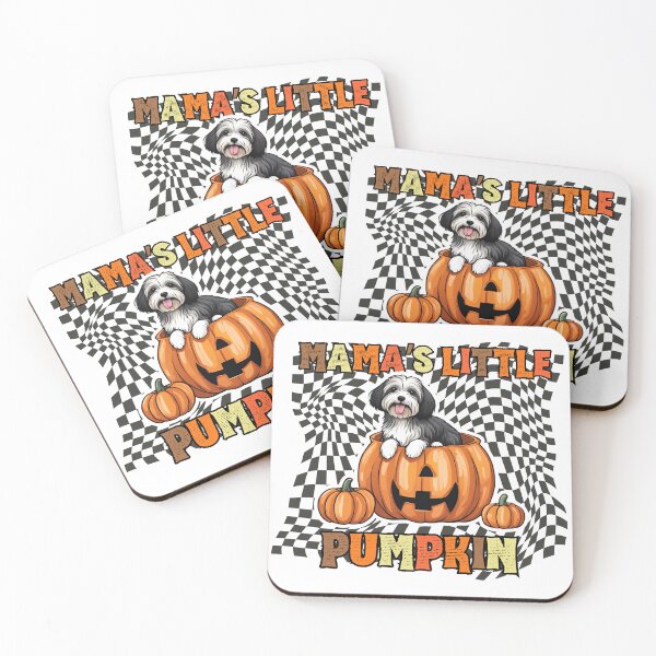Item preview, "Mama's Little Pumpkin" - Havanese Dog Sitting in Halloween Pumpkin with Checkered Background designed and sold by GoodyPaws.