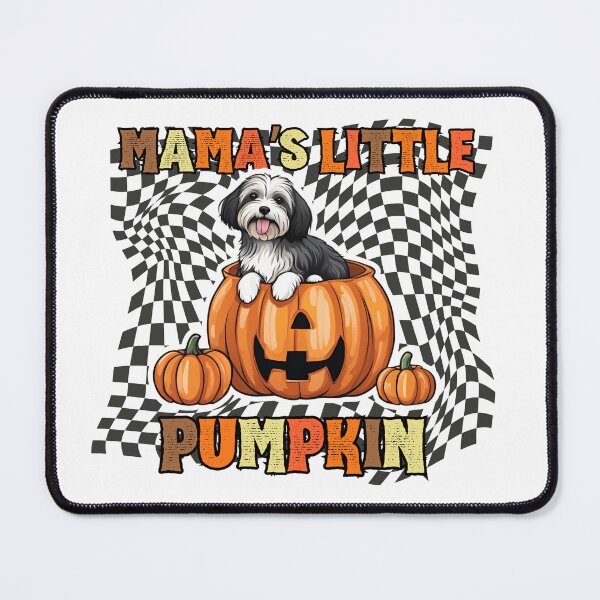 Item preview, "Mama's Little Pumpkin" - Havanese Dog Sitting in Halloween Pumpkin with Checkered Background designed and sold by GoodyPaws.