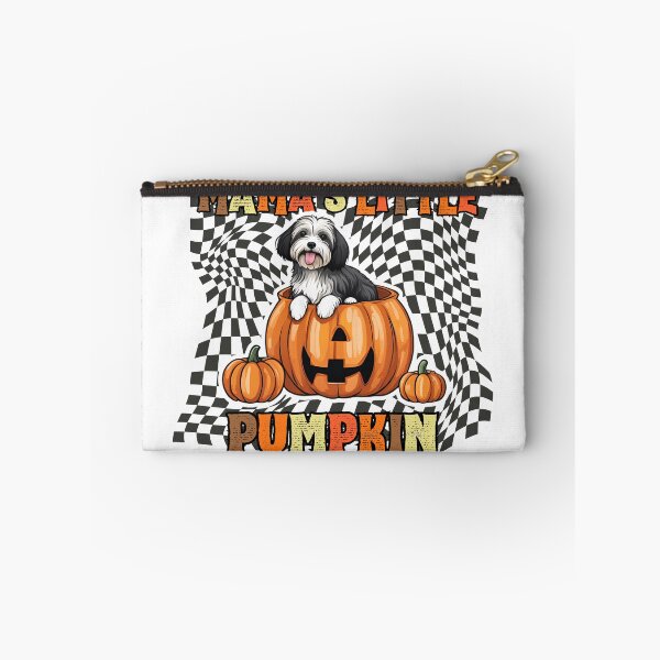 Item preview, "Mama's Little Pumpkin" - Havanese Dog Sitting in Halloween Pumpkin with Checkered Background designed and sold by GoodyPaws.