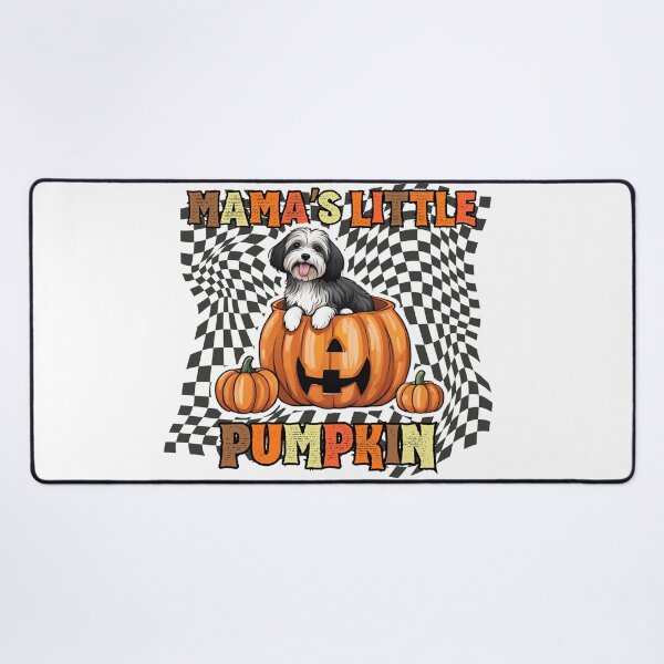 Item preview, "Mama's Little Pumpkin" - Havanese Dog Sitting in Halloween Pumpkin with Checkered Background designed and sold by GoodyPaws.