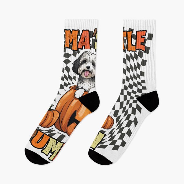 Item preview, "Mama's Little Pumpkin" - Havanese Dog Sitting in Halloween Pumpkin with Checkered Background designed and sold by GoodyPaws.