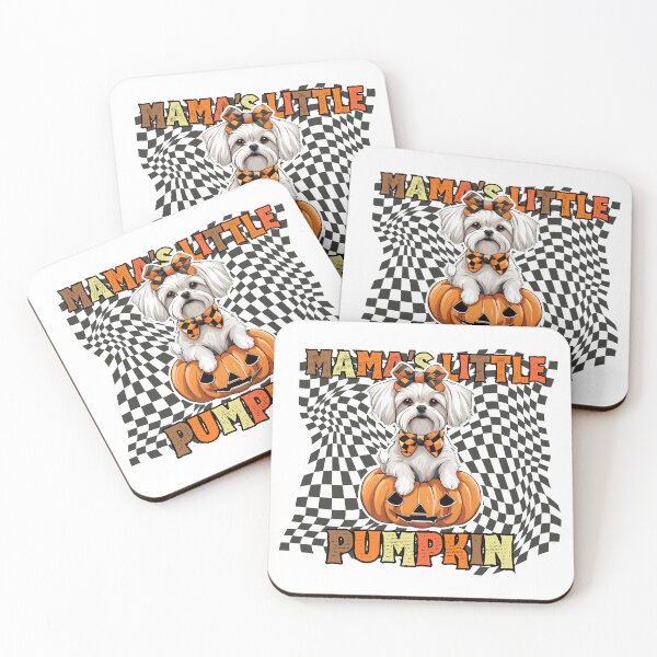 Item preview, "Mama's Little Pumpkin" - Maltese Dog Sitting in Halloween Pumpkin with Festive Checkered Background designed and sold by GoodyPaws.