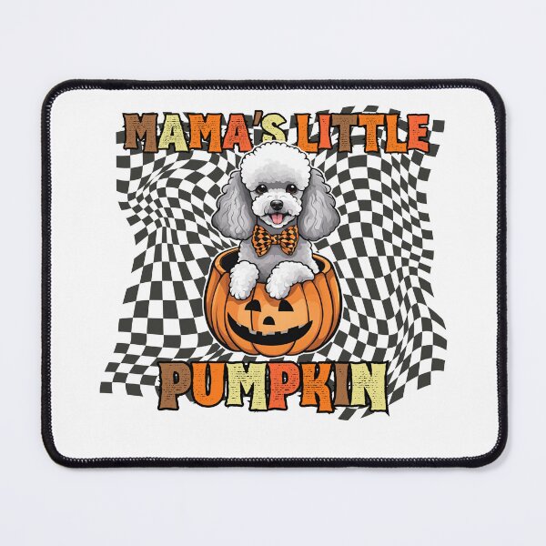 Item preview, "Mama's Little Pumpkin" - Medium Poodle Sitting in Halloween Pumpkin with Festive Checkered Background designed and sold by GoodyPaws.