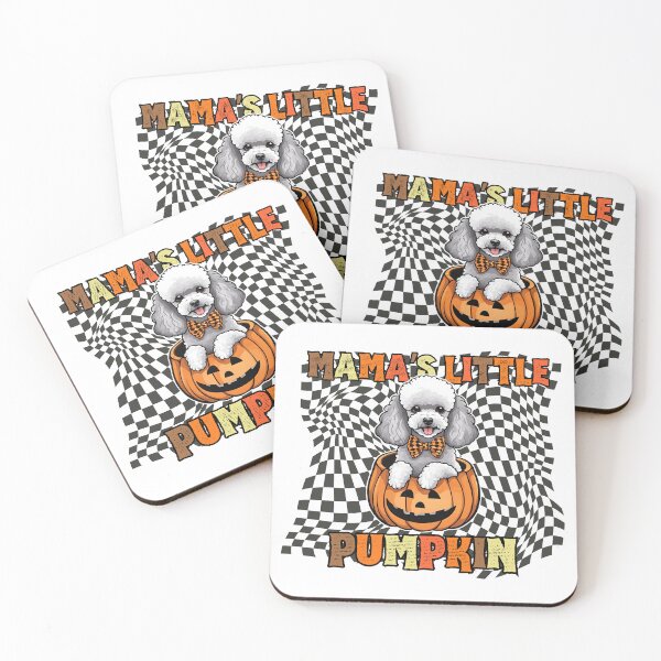 Item preview, "Mama's Little Pumpkin" - Medium Poodle Sitting in Halloween Pumpkin with Festive Checkered Background designed and sold by GoodyPaws.