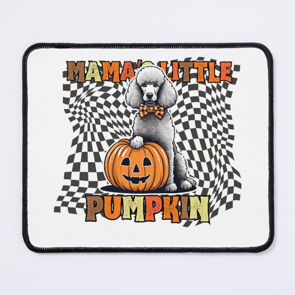 Item preview, "Mama's Little Pumpkin" - Standard Poodle Sitting in Halloween Pumpkin with Festive Checkered Background designed and sold by GoodyPaws.