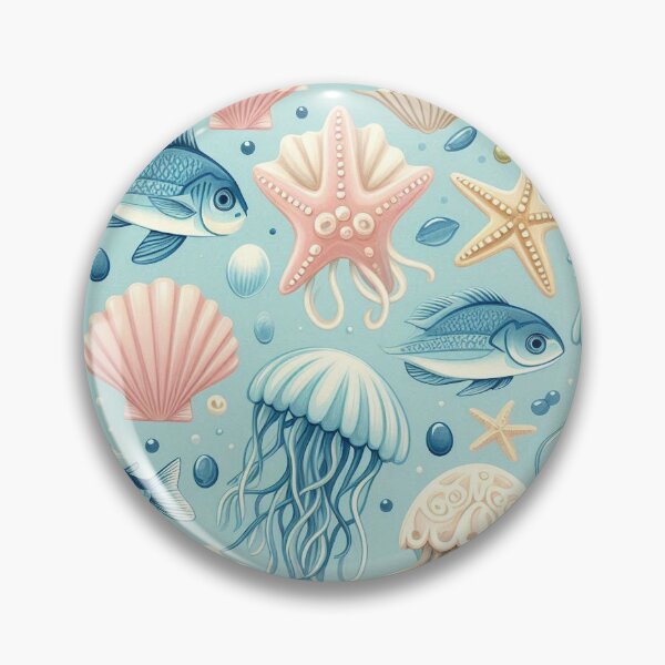 Item preview, Sea Life pattern, fish, starfish, jellyfish, shells designed and sold by SaltySurfgirl.