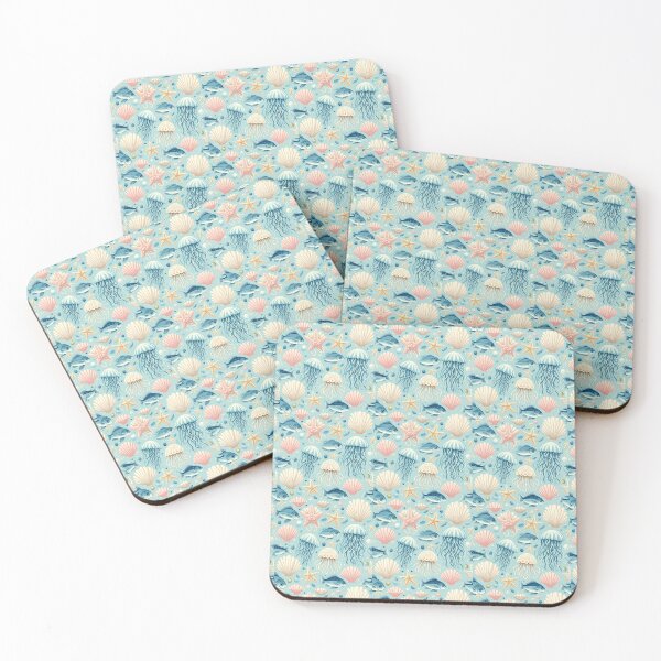 Item preview, Sea Life pattern, fish, starfish, jellyfish, shells designed and sold by SaltySurfgirl.