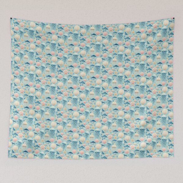 Item preview, Sea Life pattern, fish, starfish, jellyfish, shells designed and sold by SaltySurfgirl.