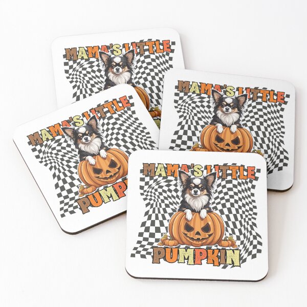 Item preview,  "Mama's Little Pumpkin" - Chihuahua Sitting in Halloween Pumpkin with Festive Checkered Background designed and sold by GoodyPaws.