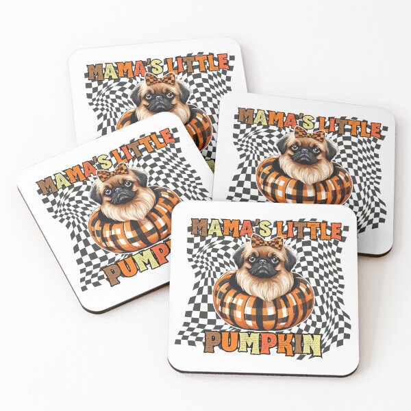 Item preview, "Mama's Little Pumpkin" - Pekingese in Halloween Pumpkin with Festive Checkered Background designed and sold by GoodyPaws.