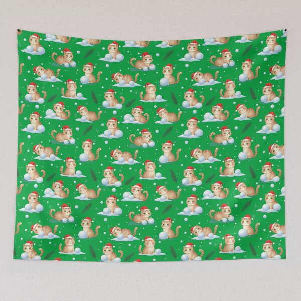 Item preview, Green Christmas Snow Cat Pattern | Matching Family Winter Outfit designed and sold by PinkGoddessLove.
